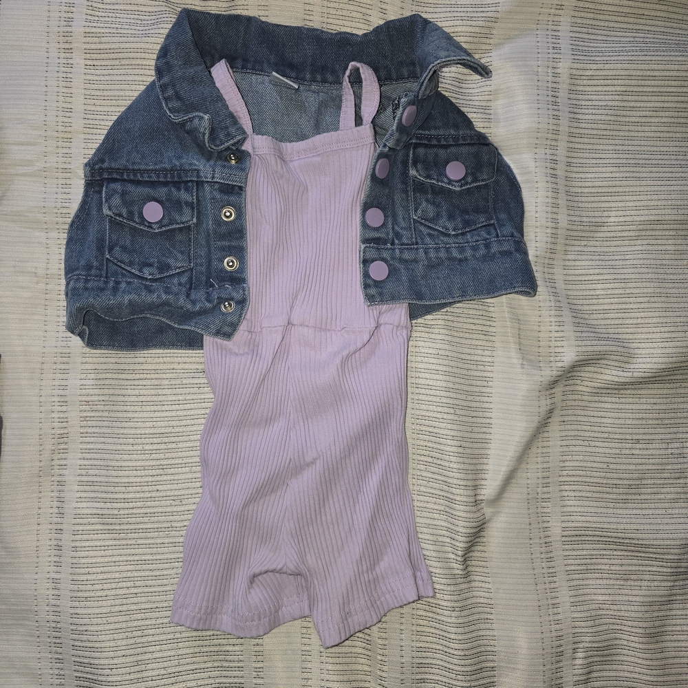 SHEIN Denim Jacket and Lilac Romper Set